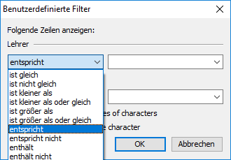 Im Dialogfenster ``Benutzerdefinierter Filter`` können Sie einen benutzerdefinierten Filter festlegen.